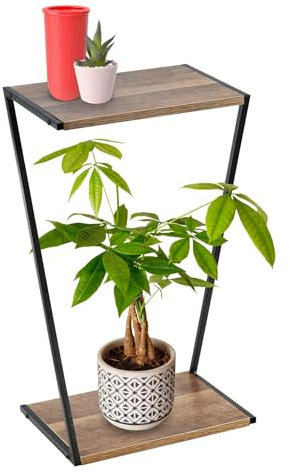 GEEZY 2 Tier Wooden Plant Stand, 50cm - Tall Tiered Pot Table with Modern Z Shaped Design for Flowers, Candles, Ornaments - Indoor Plant Stands for Living Room, Lounge, Bedroom & Housewarming Gift
