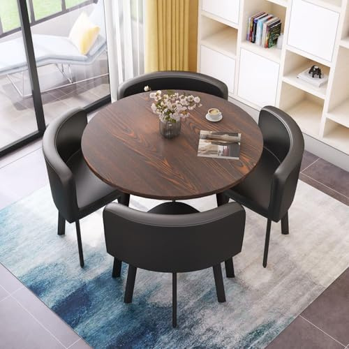 YKWLKJ Nordischer Stil Esstisch Küchentisch und 4 Stühle, 80cm Rund Konferenztisch mit MDF-Tischplatte(Black 2)