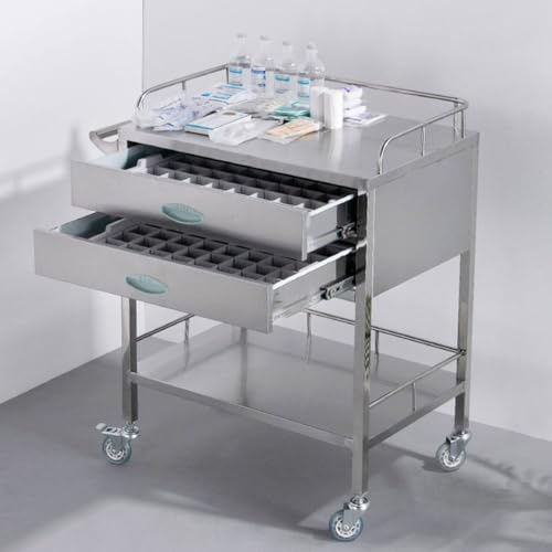 Labor-Rollwagen, Servierwagen aus Edelstahl, mobiler Klinikwagen mit Rädern, Schubladen mit Trennwänden, für Klinik, Labor, Krankenhaus, Salon