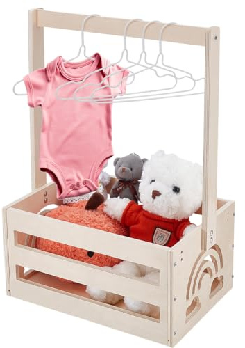 UNICRAFTALE Wooden Baby Shower Crate Closet Hollow Rainbow Baby Storage Crate Hamper Shower Party Basket with Handle with 10pcs Kids' Hanger Wood Hamper Welcome Babys Gifts for Pregnancy New Parents