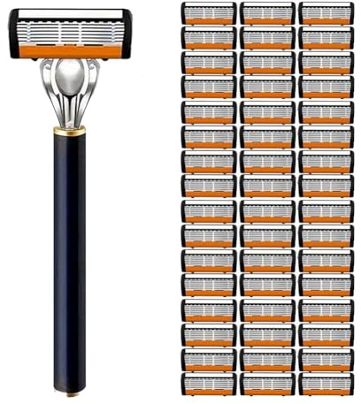 48-Teiliges Rasierer-Nachfüllset Für Herren Mit Kostenlosem Griff, Ultrascharfe Klingen Aus Edelstahl Für Eine Sanfte Rasur, Sicheres Griffdesign(48Pcs)