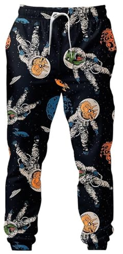 Generisch Herren Jogginghose mit Dinosaurier-Astronauten-Print - Lustige Freizeithose mit Weltraum-Motiv | Bequeme Sweathose für Alltag und Zuhause