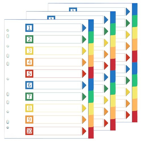 A4 Ordnerregister, 3Er Set, 10-Teilig, Bunte Pp Trennblätter | 11-Lochung Für Ringordner Und Hebelordner, Robustes Pp, Wasserfest, Für Büro, Schule Und Zuhause