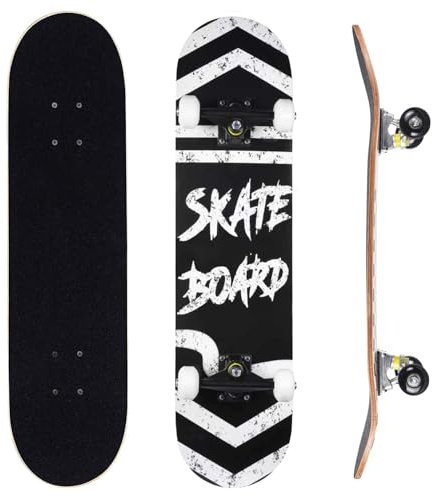 ERNAN Skateboard 31x8 Zoll Komplette für Kinder Jugendliche Erwachsene, komplettes Standard-Skateboards, 7 Schichten Ahorn-Deck, konkaves Skateboard