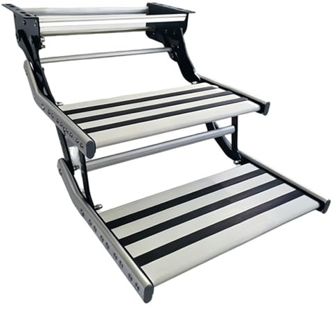 ShaiVrissian Scala Esterna per Camper in Alluminio,Gradino Pieghevole da Campeggio Antiscivolo,Illuminazione LED capacità 200kg,Design Durevole,per Roulotte Ingresso E Modifiche Manual-2Step