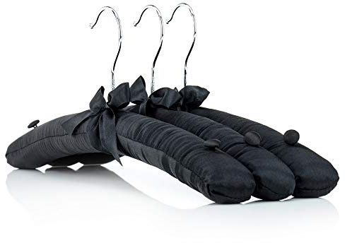 HANGERWORLD 10 Satin Kleiderbügel 38cm Schwarz Baumwolle gepolstert Für Oberteile Kleider