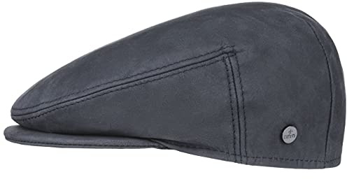 LIERYS Lederflatcap Herren Made in Italy Gefütterte Schirmmütze Rindleder Herbst/Winter blau 55 cm