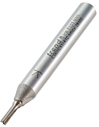 Trend CraftPro Straight Two Flute Router Cutter Bit, 1/4 Inch Shank, 2mm Cut Diameter & 5mm Cut Length, Tungsten Carbide Tipped, C001CX1/4TC