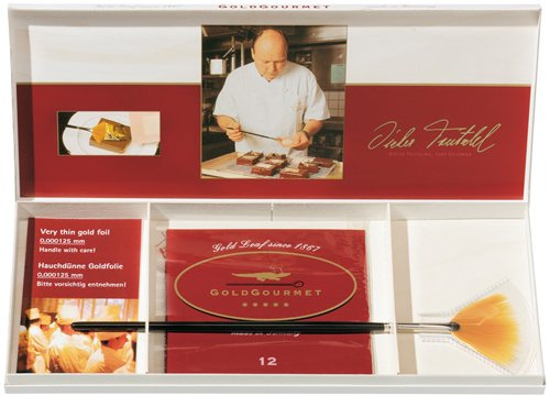 GoldGourmet Blattgold-Geschenk-Box, 12 Blatt echtes Blattgold, inkl. 1 Pinsel