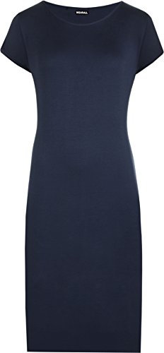WearAll Womens Plus Size Plain Short Sleeve Stretch Ladies Jersey Midi Dress - Navy Blue - 16/18