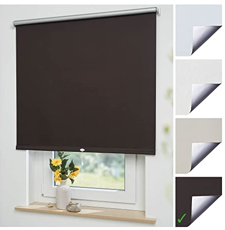 Liedeco® Rollo, Fenster Rollo, Spring-Rollo Mittelzugrollo / 92 x 180 cm (Breite x Höhe), braun/Thermo-Beschichtung, Verdunkelnd, Blickdicht/Breiten 60-200 cm/Variable Montage möglich