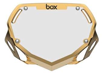 Box Two Chrome 3D Impact Resistant BMX Bike Number Plate w/Adjustable Straps for Adults, Mini, Strider, Box Plate Bikes, Bicycle Parts 100% Quality Guaranteed, Small | Gold