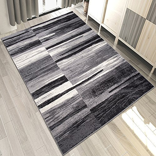 Carpeto Teppich Modern Gestreift Trend Muster Trend Meliert in Schwarz - ÖKO TEX (180 x 250 cm)