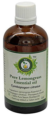 R V Essential Pura hierba de limón 10ml de aceite esencial (0.338 oz)- Cymbopogon citratus (100% puro y natural de Grado Terapéutico) Pure Lemongrass Essential Oil
