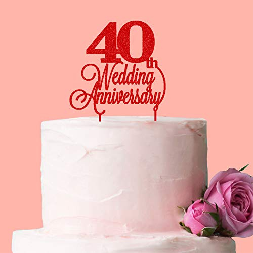 40th Wedding Anniversary Cake Topper: Red Glitter Acrylic
