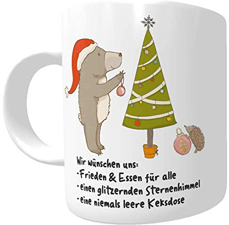 Kilala Tasse Weihnachtswünsche Weihnachtstasse Teetasse Punschtasse Kakaotasse ideales Wichtelgeschenk mit Bär und Tannenbaum