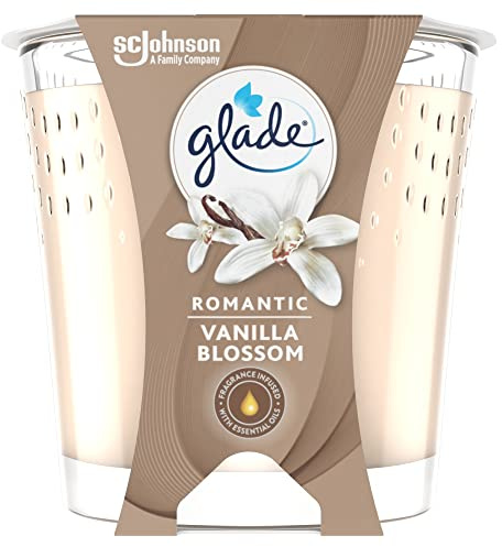 Glade Jar Candle, Scented Candle Infused with Essential Oils, Up to 42 Hour Burn Time, Vanilla Blossom, 129 g