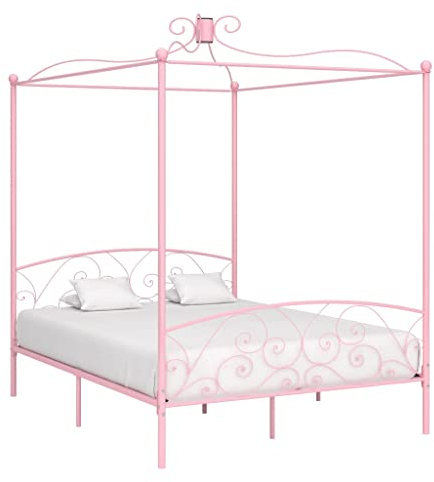 vidaXL Himmelbett Bettgestell Bett Doppelbett Metallbett Bettrahmen Lattenrost Schlafzimmerbett Schlafzimmermöbel Ehebett Rosa Metall 180x200cm