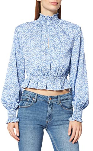 NA-KD Blusa con hombreras, Azul, 40 EU para Mujer