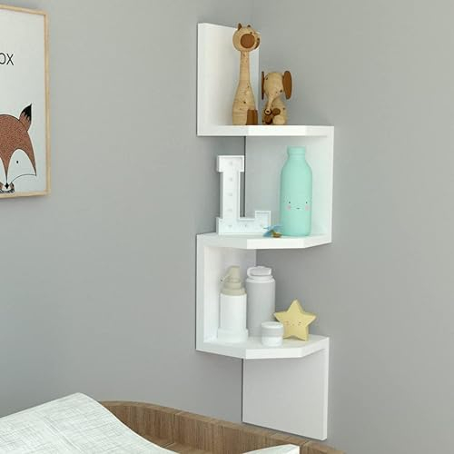 Henor Wand-Eckregal Zickzack-Design aus FSC® Holz Mod.26-3 Regale. Ecke Spezial. 110 x 26 x 26 cm. Weiß