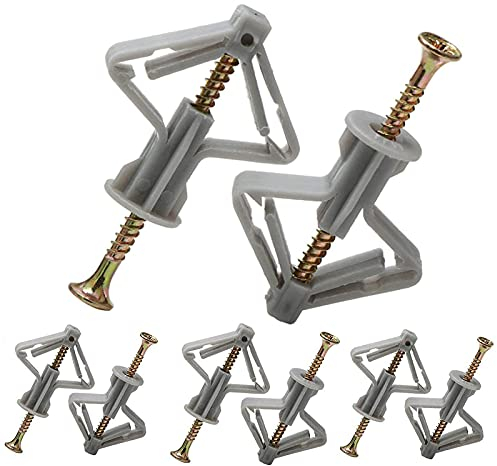 Plasterboard Wall Fixing Plastic Expansion/Plug Anchor Bolts Anti Rotate Heavy Duty with Countersunk Screws for TV Wall Brackets Hollow Drywall Cavity (Grey, 30PCS)