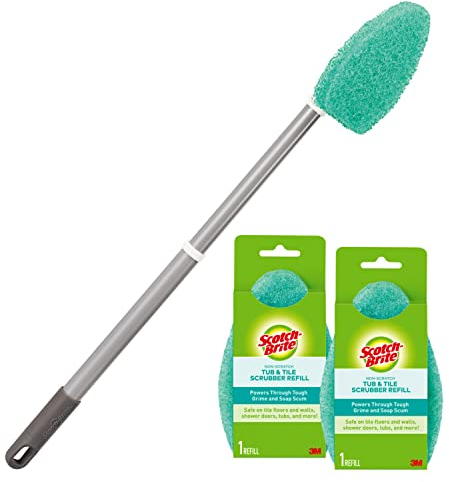 Scotch-Brite Extendable Tub & Tile Scrubber Kit, Includes 1 Handle and 3 Non-Scratch Scrubber Pads
