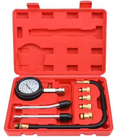 BOOMSTART 8PCS Professional Petrol Engine Compression Tester Kit, M10/M12/M14/M18 Compression Gauge Pressure Test Diagnostic Tool Set, Compression Tester for Petrol Engine