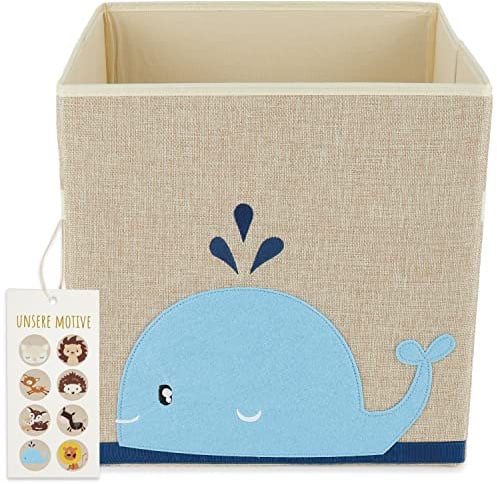 Bieco Regalkorb Kinderzimmer | Aufbewahrungsbox Wal Spielzeug Kinder | Aufbewahrungsbox 33x33x33 für Kallax Regal Aufbewahrungskiste Kinder Spielkisten Aufbewahrung Kinder Faltboxen Korb Kind Körbe