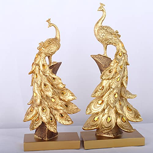 LGYKUMEG Statuen Und Skulpturen Pfau Harz Dekoration Handwerk, 2Pcs Desktop Ornament Skulptur Wohnkultur,Geschenk Dekoration,Gold,2PCS