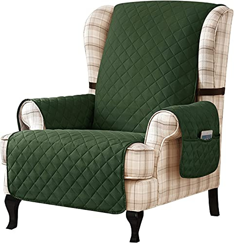 LINFKY Reversible Ohrensessel Bezüge, Ohrensessel Schonbezug Mit Zwei Gummibändern, Waschbarer Sessel Couchbezug Für Wohnzimmer Abnehmbarer Möbelschutz Für Erwachsene Kinder Haustiere (Grün)