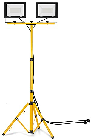 UISEBRT Projecteur LED 2 * 100W blanc chaud avec trépied Eclairage Extérieur LED avec cordon d'alimentation Lumières d'inondation étanche IP66 pour garage, jardin, chantier de construction