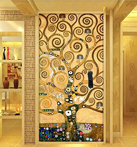 YANCONG Poster Sticker De Porte Arbre De Vie De Klimt Papier Peint 3D Photo Mural 95X215Cm