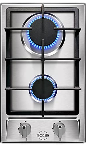 Hobsir Gas Hob 2 Burners, Built-in Gas Cooktop with with Flame Failure Protection 30cm Stainless Steel LPG/NG Convertible Included Plug