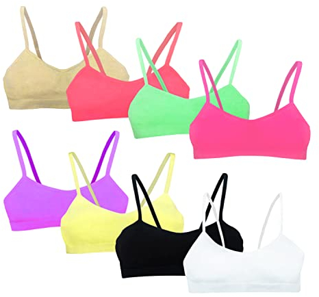 MRCC 3/6/7/8er Pack Mädchen Bustier Trainings-BH Nahtloser Sport-BH Nicht gepolstert mit Spaghettiträger (as3, Numeric, Numeric_146, Numeric_158, Regular, 8er Pack Modell 1)