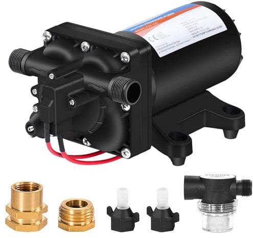 YOUNGTREE RV Fresh Water Pressure Pump 12V 5.5GPM 70PSI, On Demand Self Priming Water Pump 12Volt include 3/4 Garden Hose Adapters for Yacht Agricultural Irrigation Spraying Kitchen