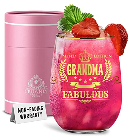 CROWNLY CRYSTAL Gold Personalized Glass Gifts for Grandma - Birthday, Mother's Day, Grandchildren, Grandparents, Nanny - Popular