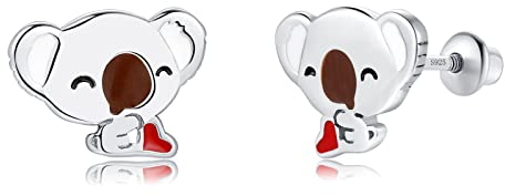 Mädchen Ohrringe 925 Sterling Silber Post Hypoallergene Schraubverschluss mit Sicherheit ohrstecker versch Ohrringe für Kinder Mädchen Damen Schmuck (Koala)