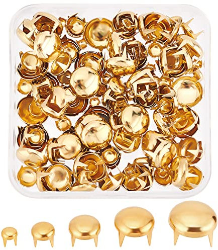 GORGECRAFT 5 Größen 200 St Klauennieten Nagelköpfe Spots Ohrstecker Runde Dome Nieten Metall Pilzkopf Spike Zinken Nagel Für DIY Lederhandwerk Stoff Kleidung Denim Sortierte Fotoalben(Golden)