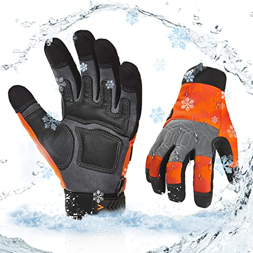 Vgo... Winter-Arbeitshandschuhe,Sicherheit-Arbeitshandschuhe für Kühllager oder Gefrierschrank,wasserdicht. Kunstleder, w/3M Thinsulate Lining,0℃/32°F,1Paar (SL7716FLWP)