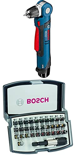 Bosch Professional Akku Winkelbohrmaschine GWB 12V-10 (ohne Akkus und Ladegerät, in L-Boxx) + 32tlg. Schrauberbit Set Extra Hart (Kreuzschlitz, Pozidriv, Hex, T, TH, S-Bit, Zubehör)
