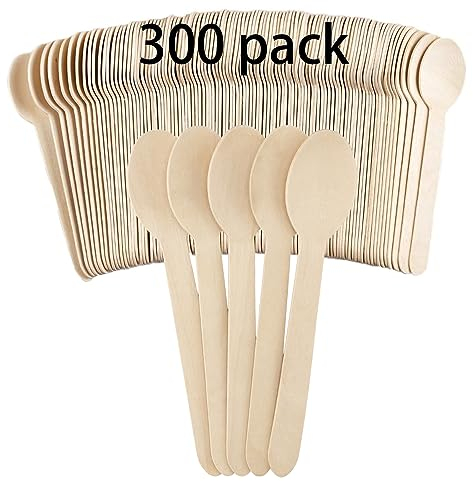 HAKZEON 300 PCS 16CM Disposable Wooden Spoons Set, Natural Birch Wood Spoons Bulk for Serving Salad, Party, Camping, Food Service Use