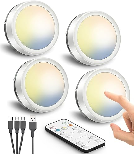 Luz LED Vitrina Recargable USB, 1600mAh Foco LED Bateria Recargable con Mando a Distancia y Iman Luz LED Armario Tactil Luces LED Cocina Bajo Mueble Sin Cable Luz Nocturna Pilas Pulsador Estanteria