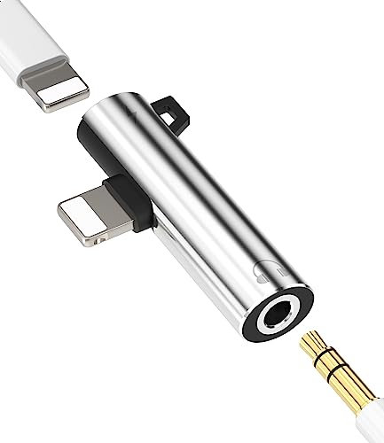 iPhone AUX Dongle Lightning to 3.5mm Splitter(2in1)Apple MFI Certified Charger Cord Headphone Jack Adapter Cable Audio Earphone for 14 13 12 11 Pro Max X SE 7 8 Plus Mini Earbud Music Connector Power