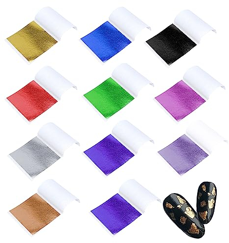 Trsnzul Blattgold Blätter 200 Blätter Imitation Gold Metallfolie Blätter Blattgold Mehrfarbige Goldfolie Blattgold zum Basteln Blattgold Blätter Blattgold Imitation Goldfolie für Acrylmalerei