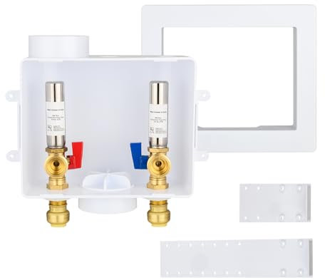 EFIELD Universal Washing Machine (Laundry) Outlet Box with Center Drain, 1/2-inch Push fit Connection With Stainless Steel Water Hammer Arrestor,(WM054)