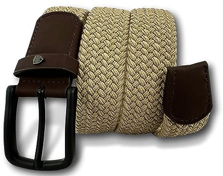 KARMA.DIEM Stretchgürtel Unisex Stoffgürtel Elastisch Flechtgürtel - Geflochtener und Elastischer Dehnbarer Gürtel für Damen und Herren (Medium, Hellbraun)