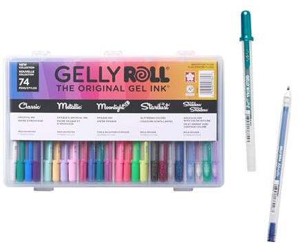 SAKURA Gelly Roll Gel Pens - Gift Set - Ink Pen Set for Journaling, Art, Calligraphy, or Drawing - Assorted Point Sizes with Storage Case - Assorted Colored Ink with Special Effects - 74 Pack