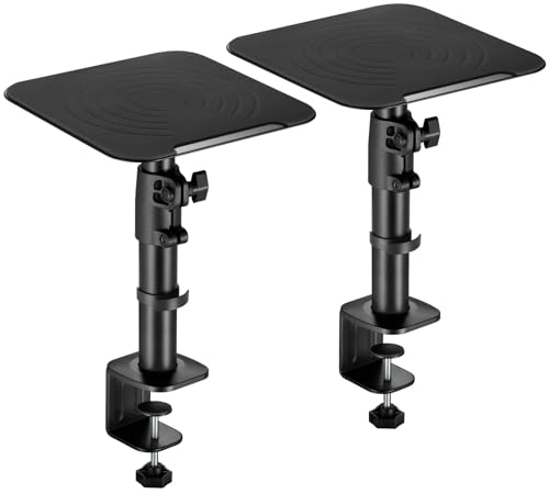 Paire Statifs de Table avec Pince pour Haut-parleurs - Support de Table Enceintes de Monitoring Studio - Hauteur réglable - Pieds métallique - Enceinte jusqu'à 15 kg BH7BA