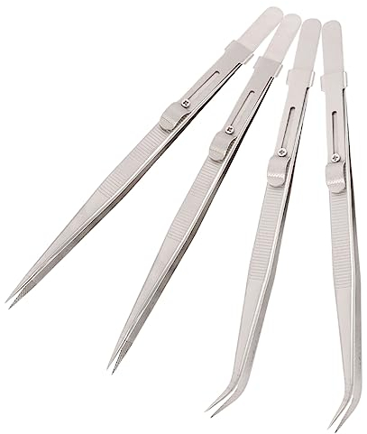 HOMSFOU 4 Stück Pinzette aus Edelstahl Anti-Rutsch-Zange Spitzpinzette Mini-Multitool Wimpernpinzette Münzen Stempelpinzette aus Metall Zange aus Edelstahl Juwel Werkzeug Siegel Briefmarke