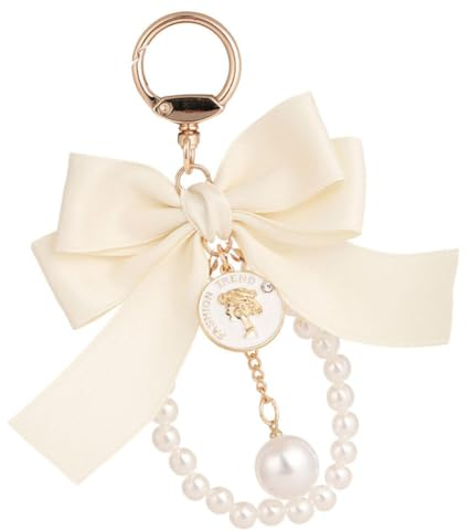 LIFKOME Quasten-Schleifen-Schlüsselanhänger Perlen-Auto-Schlüsselanhänger Süßer Charm-Anhänger Modischer Taschenanhänger Damen-Geldbörsen-Anhänger Charms Für Schlüssel Geldbörse